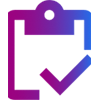 Gradient icon of a clipboard with a checkmark inside it.