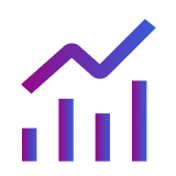 Gradient icon of a bar graph with a line above it going up exponentially.
