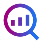 Gradient icon of a magnifying glass with 3 bars inside of it.